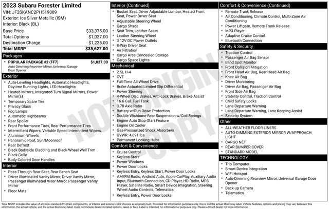 Used 2023 Subaru Forester Limited w/ Popular Package #2 AWD/4WD image 2
