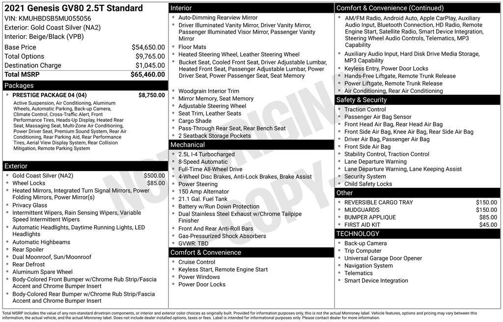 Used 2021 Genesis GV80 2.5T w/ Prestige Package 04 image 37