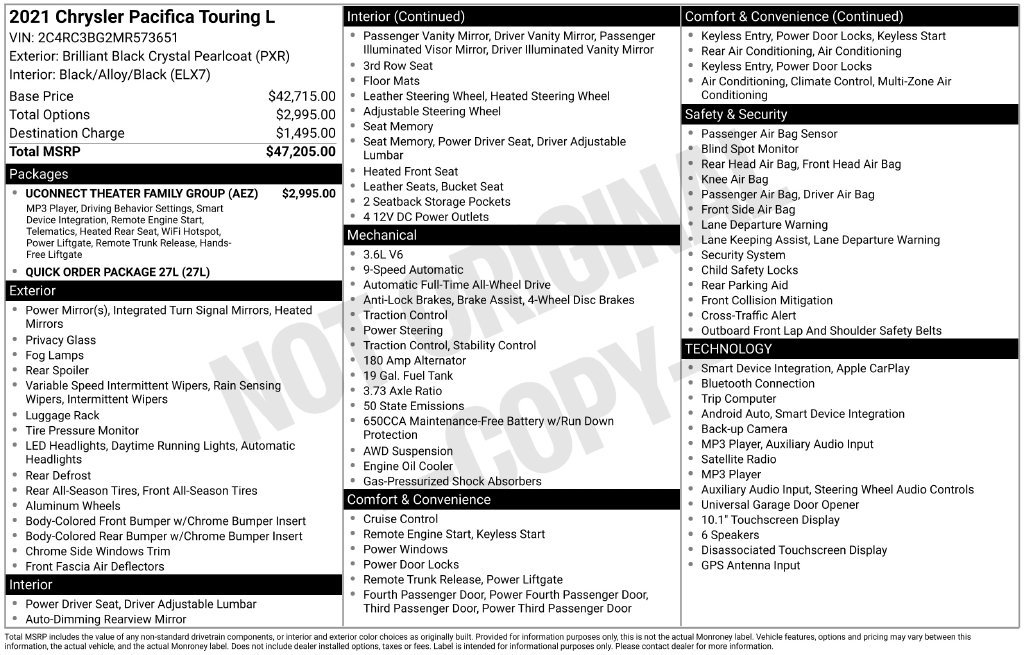 Certified 2021 Chrysler Pacifica Touring-L w/ Uconnect Theater Family Group AWD/4WD image 43