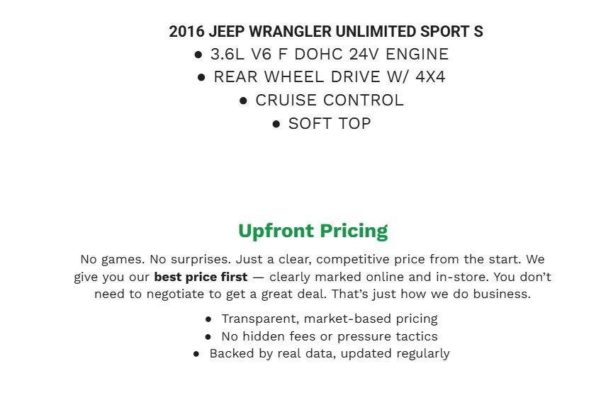 Used 2016 Jeep Wrangler Unlimited Sport w/ Quick Order Package 24S AWD/4WD image 2