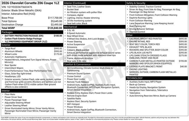 New 2026 Chevrolet Corvette Z06 w/ Battery Protection Package image 17