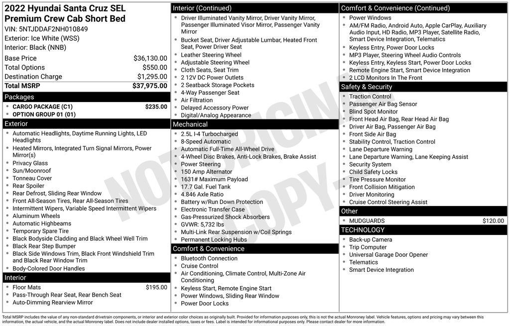 Certified 2022 Hyundai Santa Cruz SEL Premium w/ Cargo Package image 39