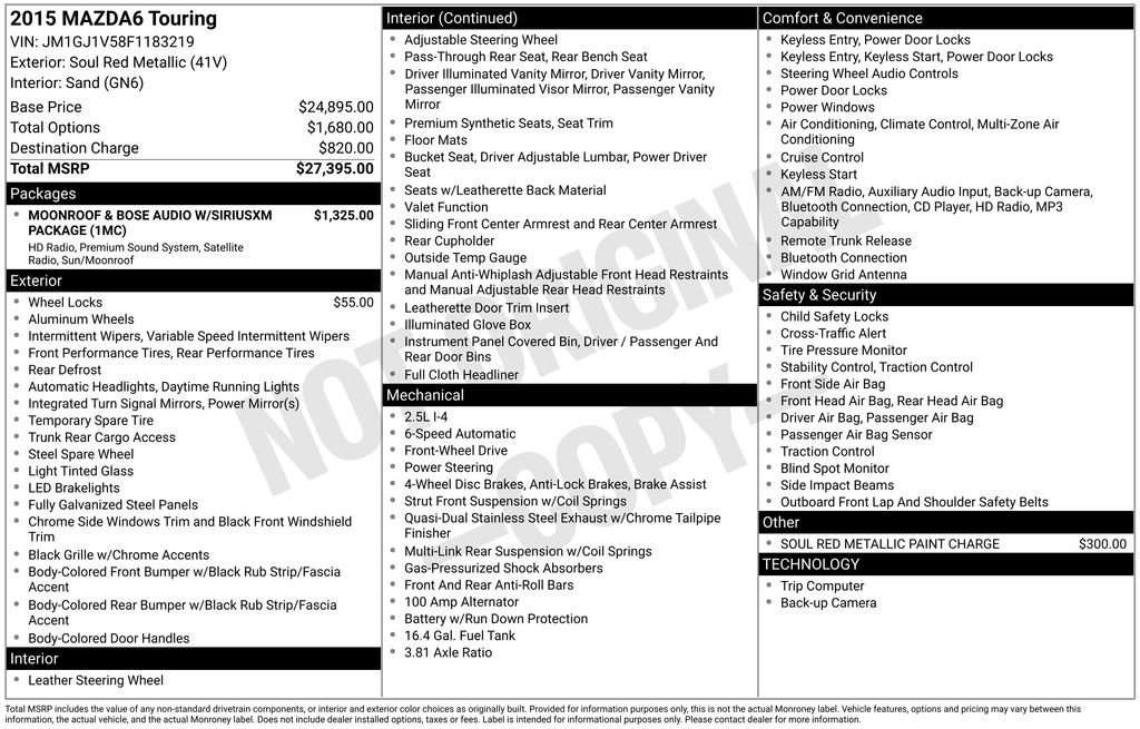 Used 2015 MAZDA MAZDA6 Touring FWD image 29