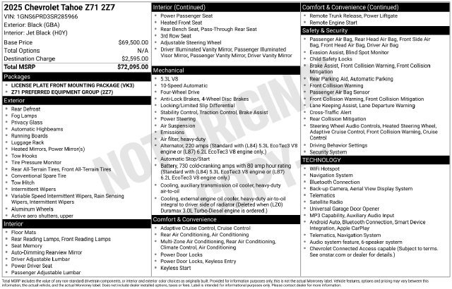 Used 2025 Chevrolet Tahoe Z71 AWD/4WD image 20