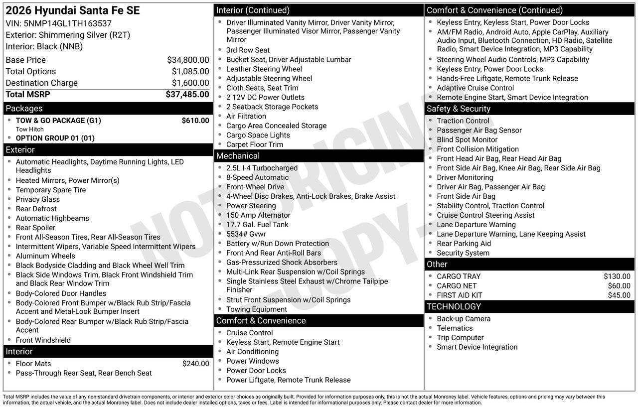 Certified 2026 Hyundai Santa Fe SE w/ Tow & Go Package FWD image 36