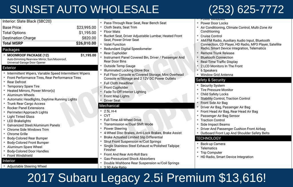 Used 2017 Subaru Legacy 2.5i Premium w/ Moonroof Package AWD/4WD image 41