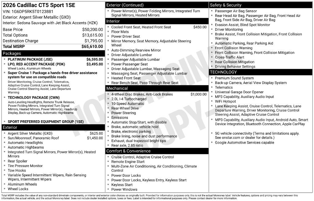 New 2026 Cadillac CT5 Sport w/ Platinum Package RWD image 26