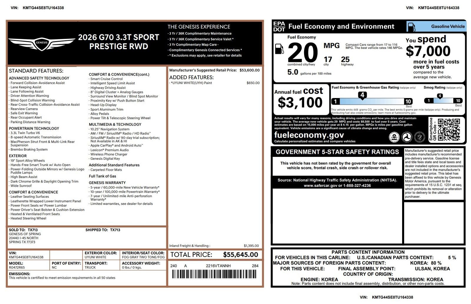 Certified 2026 Genesis G70 3.3T Sport Prestige image 3