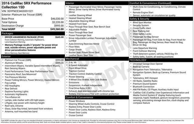Used 2016 Cadillac SRX Performance w/ Driver Awareness Package FWD image 1