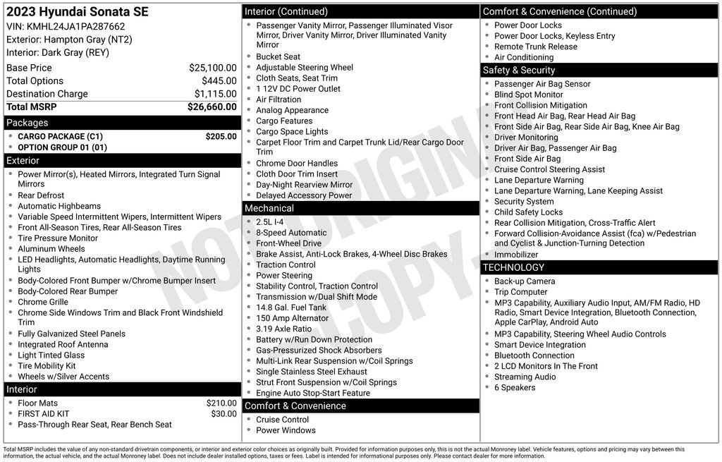 Used 2023 Hyundai Sonata SE w/ Cargo Package FWD image 7
