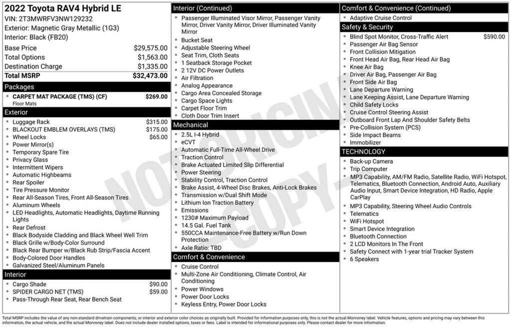 Used 2022 Toyota RAV4 LE w/ Carpet Mat Package (TMS) AWD/4WD image 8