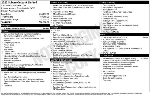 Used 2022 Subaru Outback Limited w/ Popular Package #2 image 49