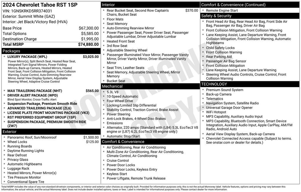 Used 2024 Chevrolet Tahoe RST w/ Luxury Package AWD/4WD image 5
