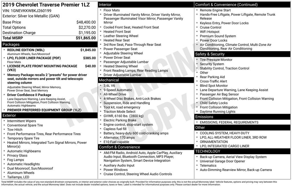 Used 2019 Chevrolet Traverse Premier w/ Redline Edition image 4