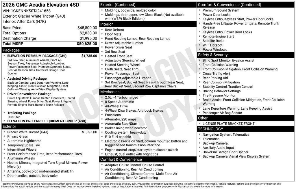 New 2026 GMC Acadia Elevation w/ Elevation Premium Package AWD/4WD image 4