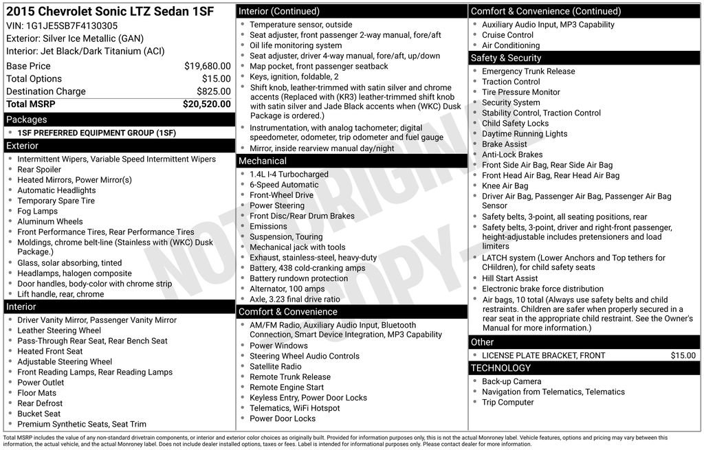 Used 2015 Chevrolet Sonic LTZ image 5