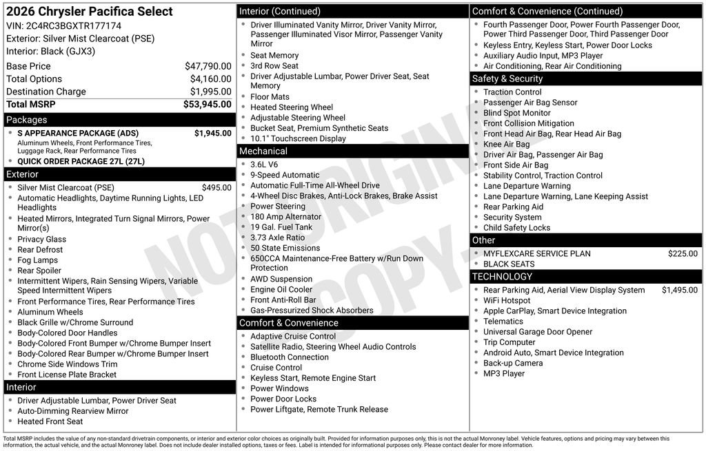 New 2026 Chrysler Pacifica Select w/ S Appearance Package image 4