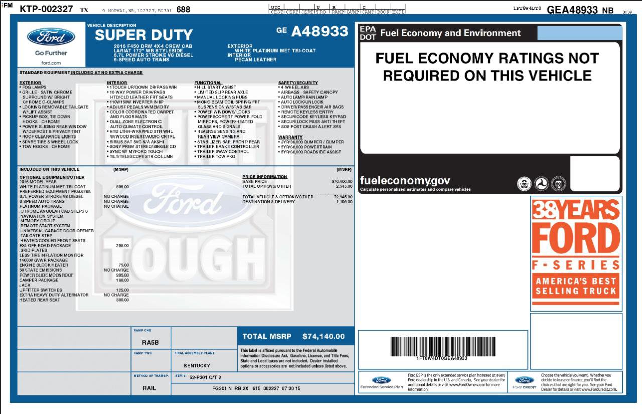Used 2016 Ford F450 Platinum w/ FX4 Off Road Package AWD/4WD image 4