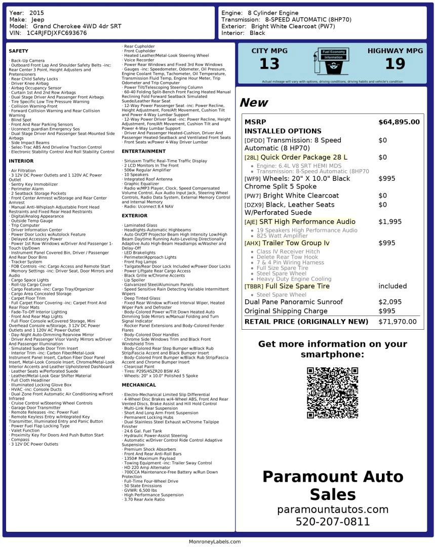 Used 2015 Jeep Grand Cherokee SRT w/ Trailer Tow Group IV image 2