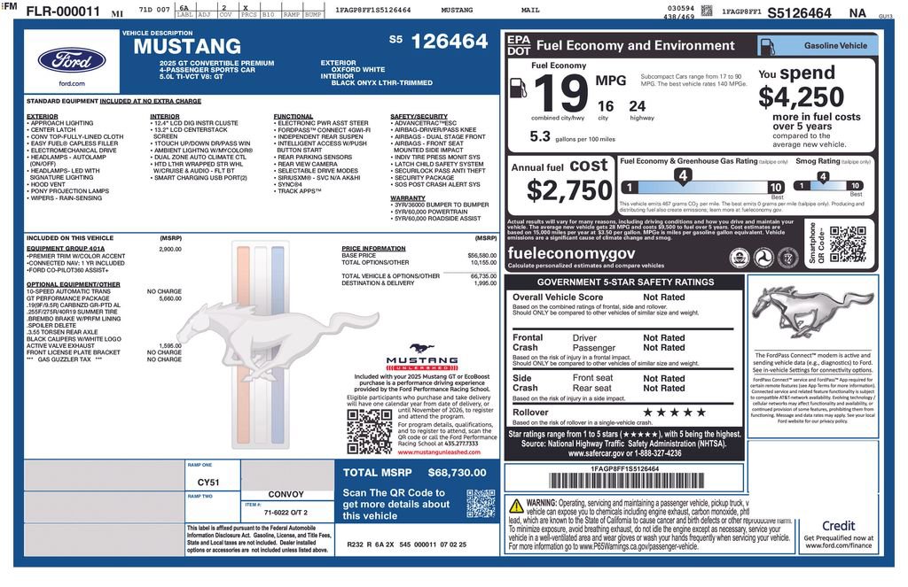 New 2025 Ford Mustang GT Premium w/ GT Performance Package RWD image 3