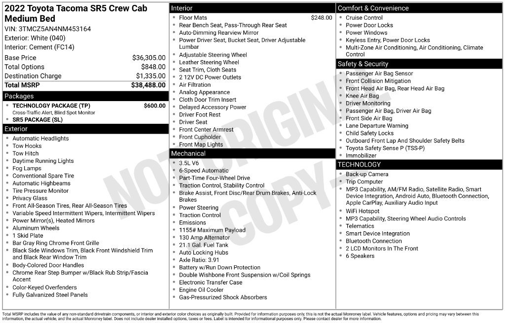 Used 2022 Toyota Tacoma SR5 w/ Technology Package AWD/4WD image 39