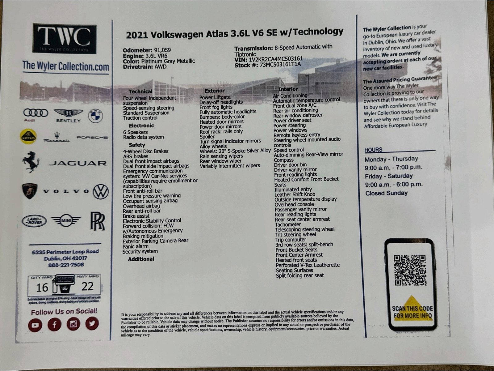Used 2021 Volkswagen Atlas SE AWD/4WD image 47