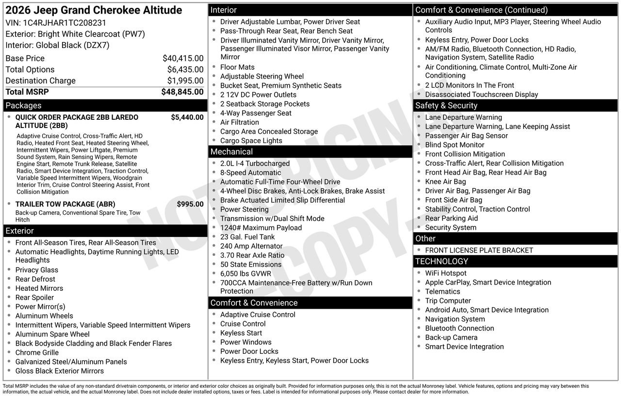 New 2026 Jeep Grand Cherokee Altitude AWD/4WD image 28