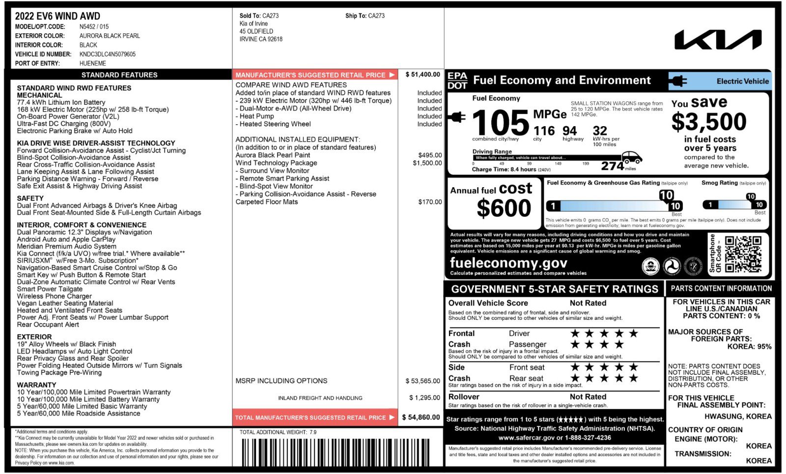 Used 2022 Kia EV6 Wind w/ Wind Technology Package image 55