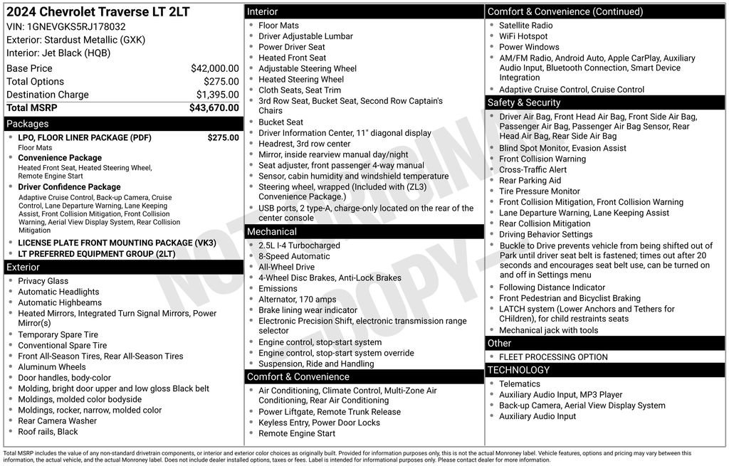 Certified 2024 Chevrolet Traverse LT w/ LPO, Floor Liner Package AWD/4WD image 36