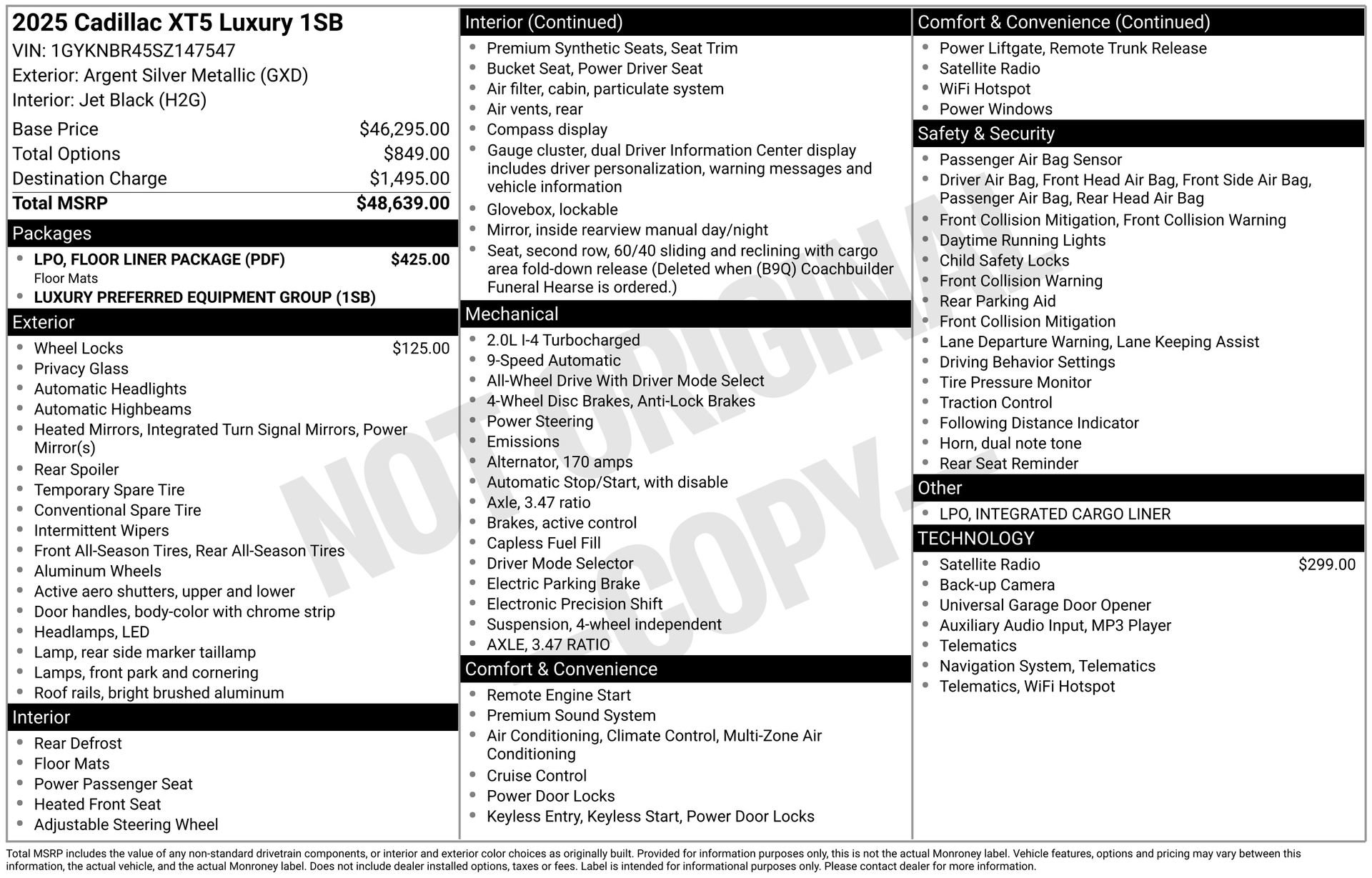 New 2025 Cadillac XT5 Luxury w/ LPO, Floor Liner Package image 3