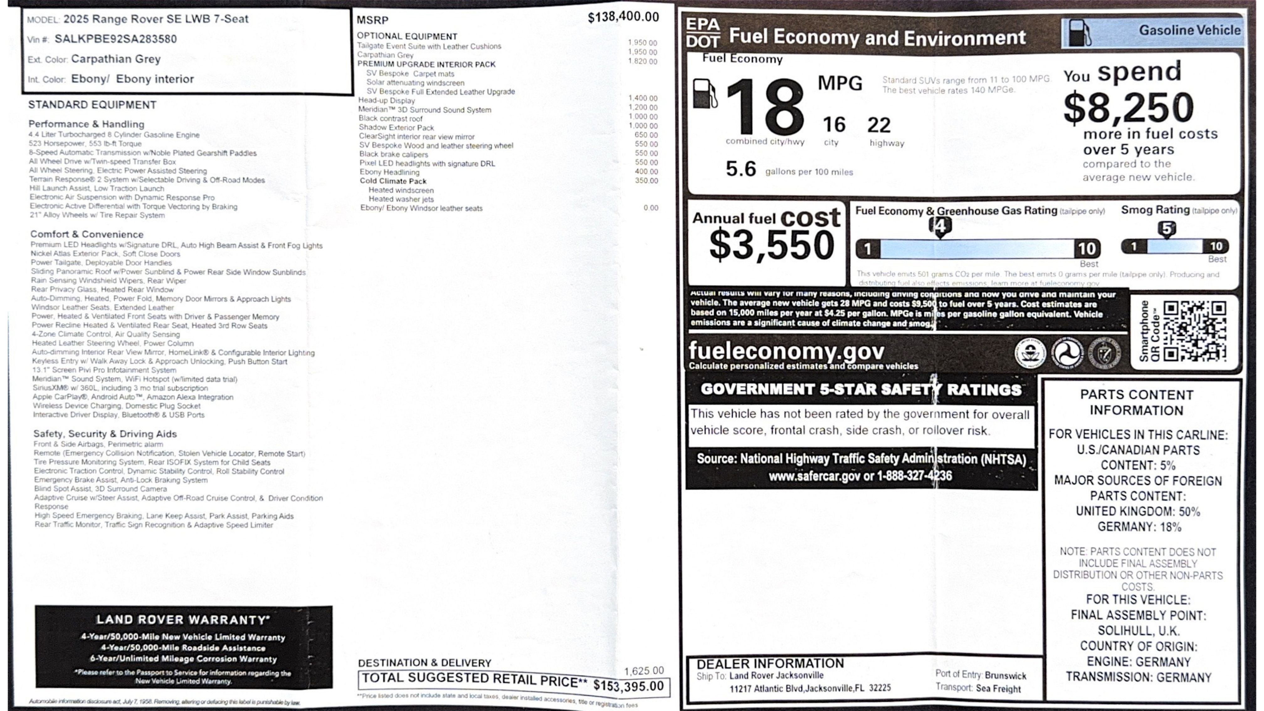 Used 2025 Land Rover Range Rover Long Wheelbase SE image 4
