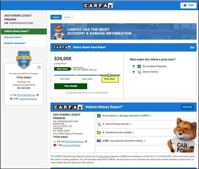 Used 2025 Subaru Legacy Premium image 11