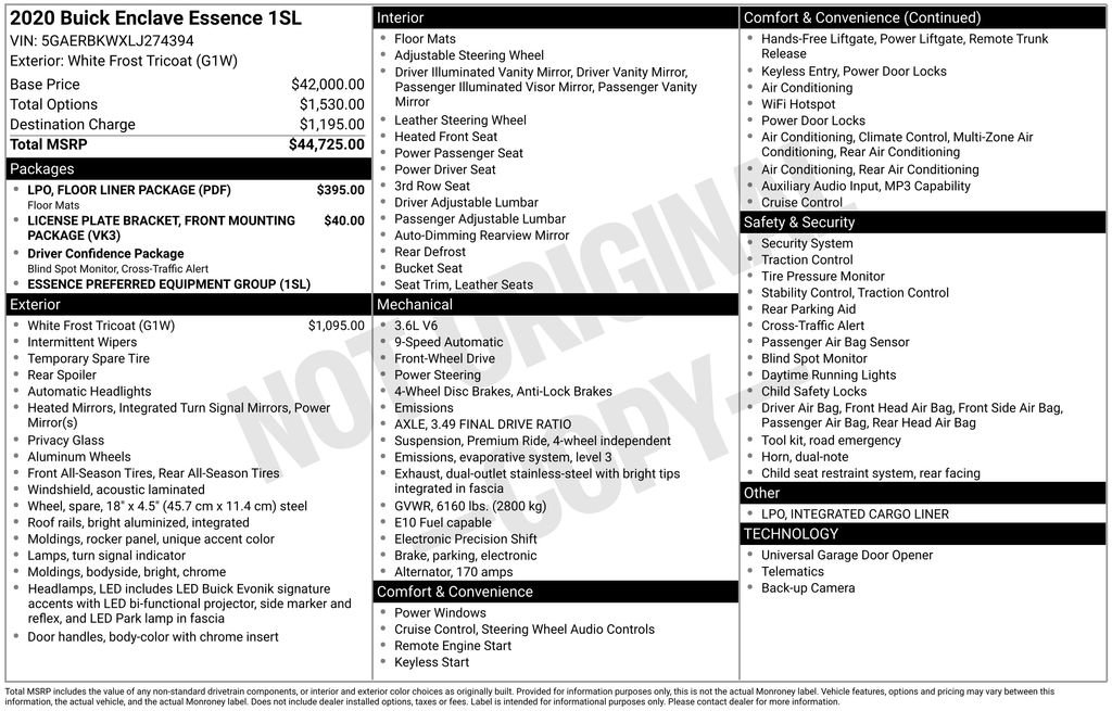 Used 2020 Buick Enclave Essence w/ LPO, Floor Liner Package FWD image 3