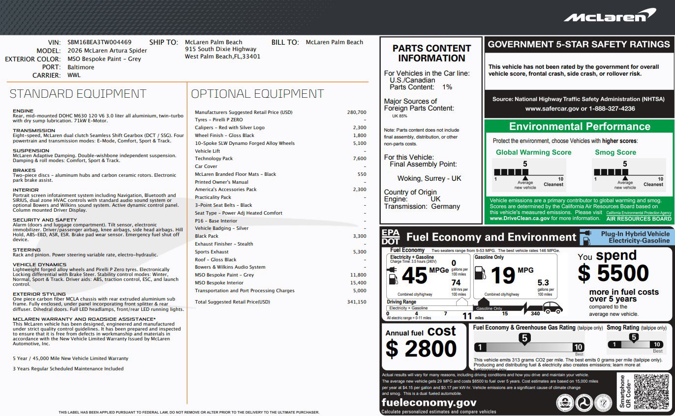 New 2026 McLaren Artura Spider RWD image 30