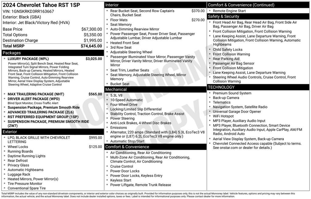 Certified 2024 Chevrolet Tahoe RST w/ Luxury Package AWD/4WD image 10