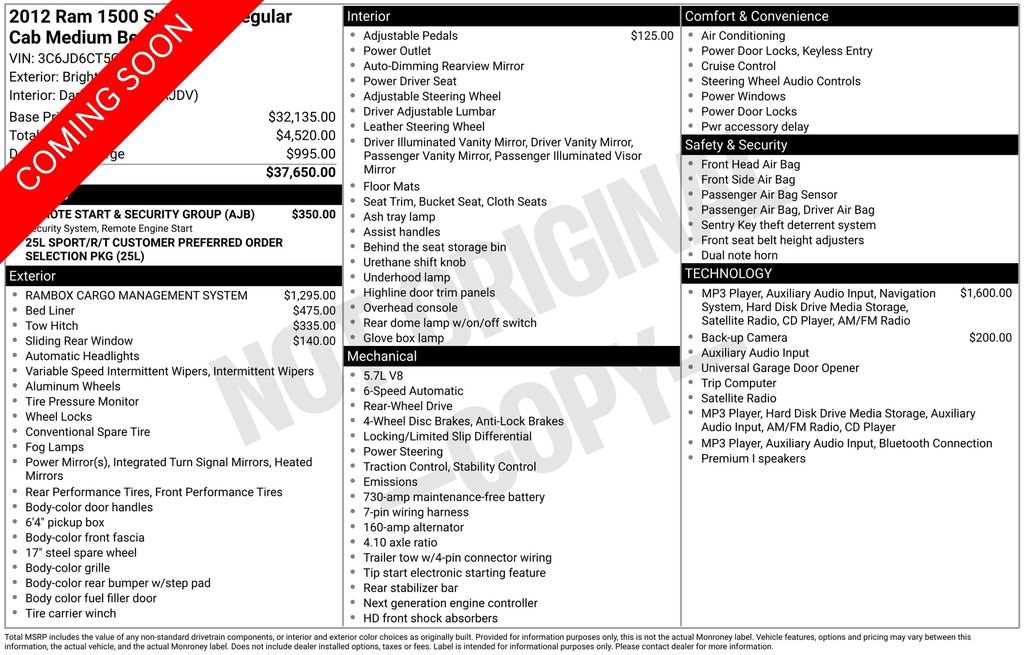Used 2012 RAM 1500 Sport w/ Remote Start & Security Group RWD image 2