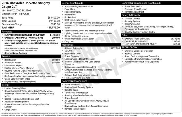 Used 2016 Chevrolet Corvette Stingray Coupe w/ 2LT Preferred Equipment Group image 2