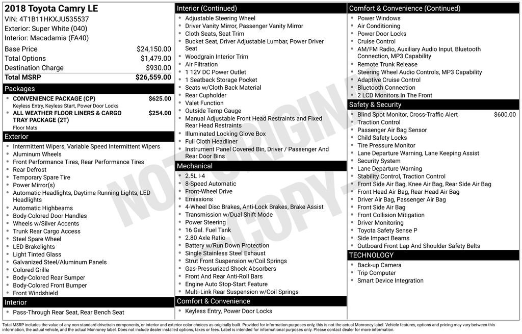 Used 2018 Toyota Camry LE w/ Convenience Package FWD image 42