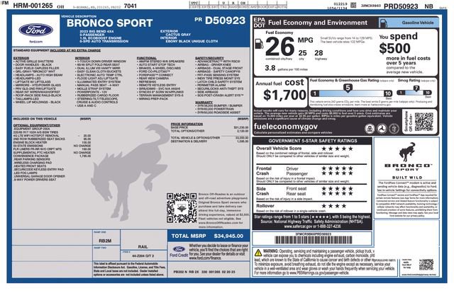 Certified 2023 Ford Bronco Sport Big Bend w/ Convenience Package AWD/4WD image 37