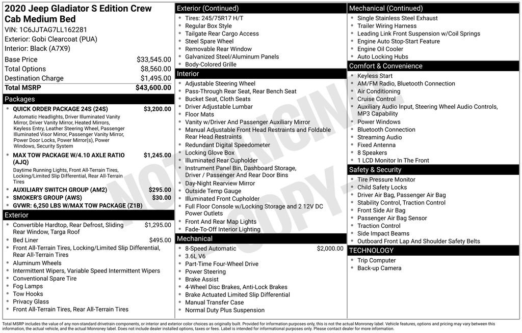 Used 2020 Jeep Gladiator Sport w/ Quick Order Package 24S image 46