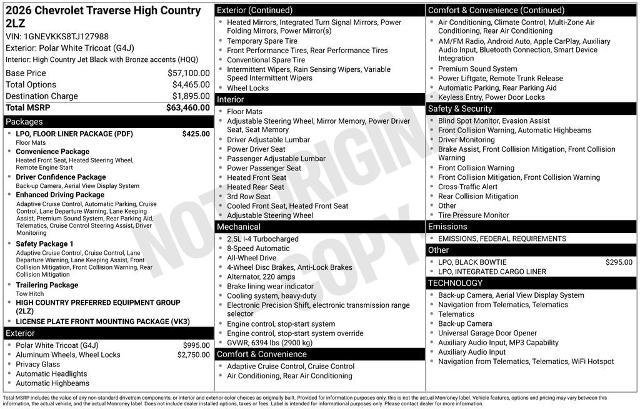 New 2026 Chevrolet Traverse High Country w/ LPO, Floor Liner Package image 33