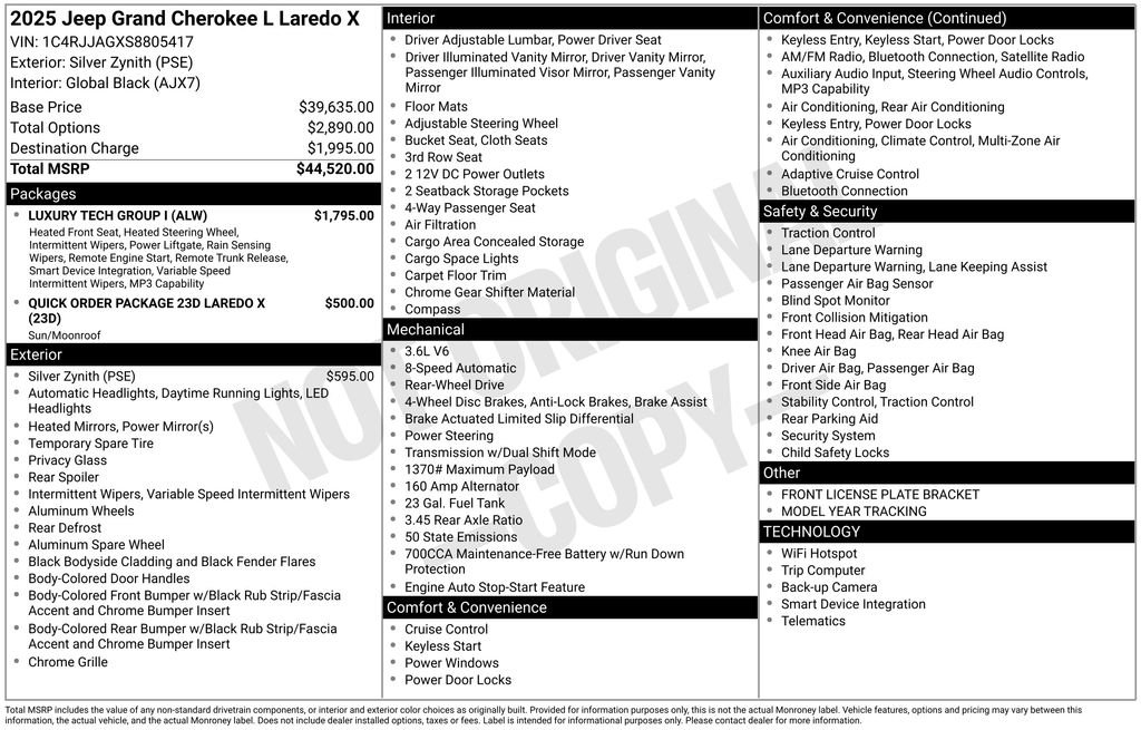 New 2025 Jeep Grand Cherokee L Laredo w/ Luxury Tech Group I RWD image 42