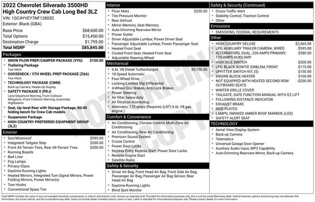 Used 2022 Chevrolet Silverado 3500 High Country w/ Snow Plow Prep/Camper Package image 76