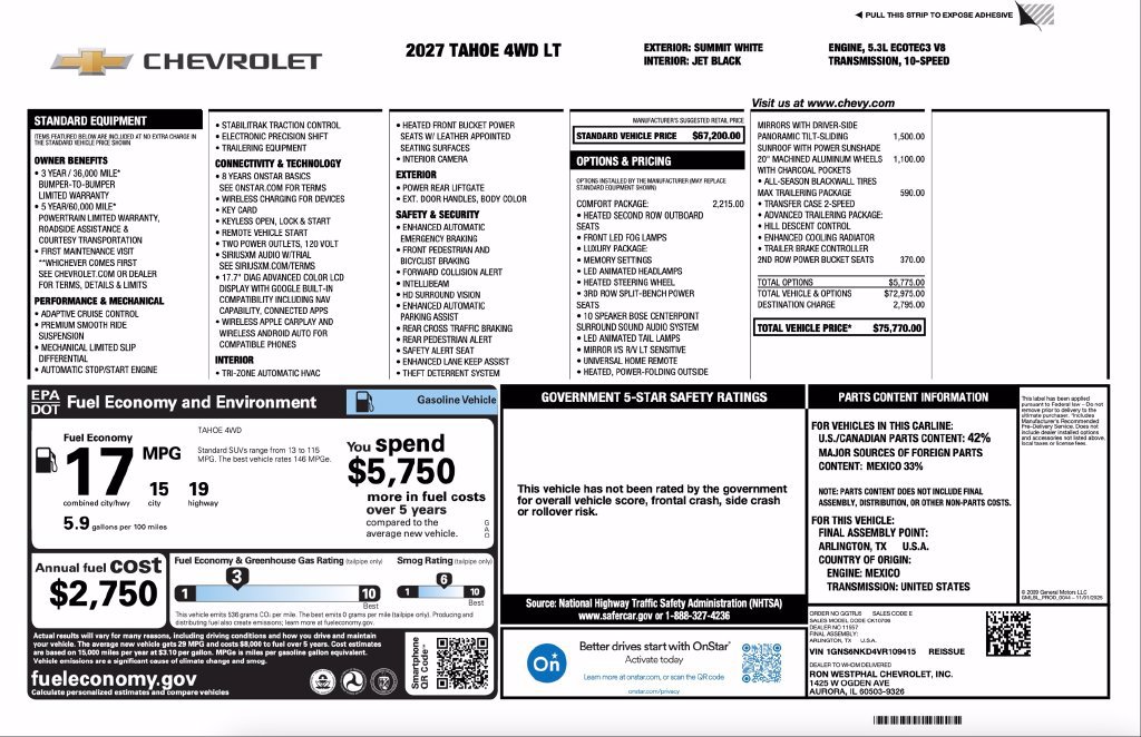 New 2027 Chevrolet Tahoe LT w/ Comfort Package AWD/4WD image 2