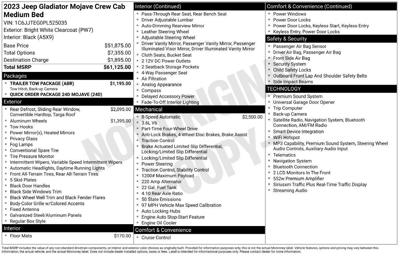 Used 2023 Jeep Gladiator Mojave w/ Trailer Tow Package AWD/4WD image 3