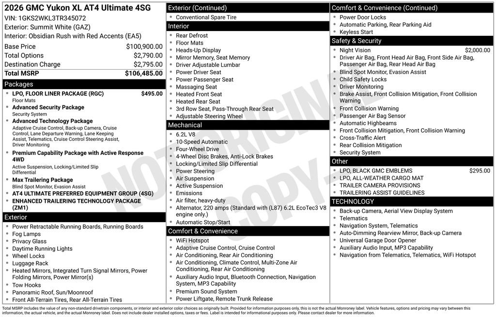 New 2026 GMC Yukon XL AT4 Ultimate w/ LPO, Floor Liner Package AWD/4WD image 33