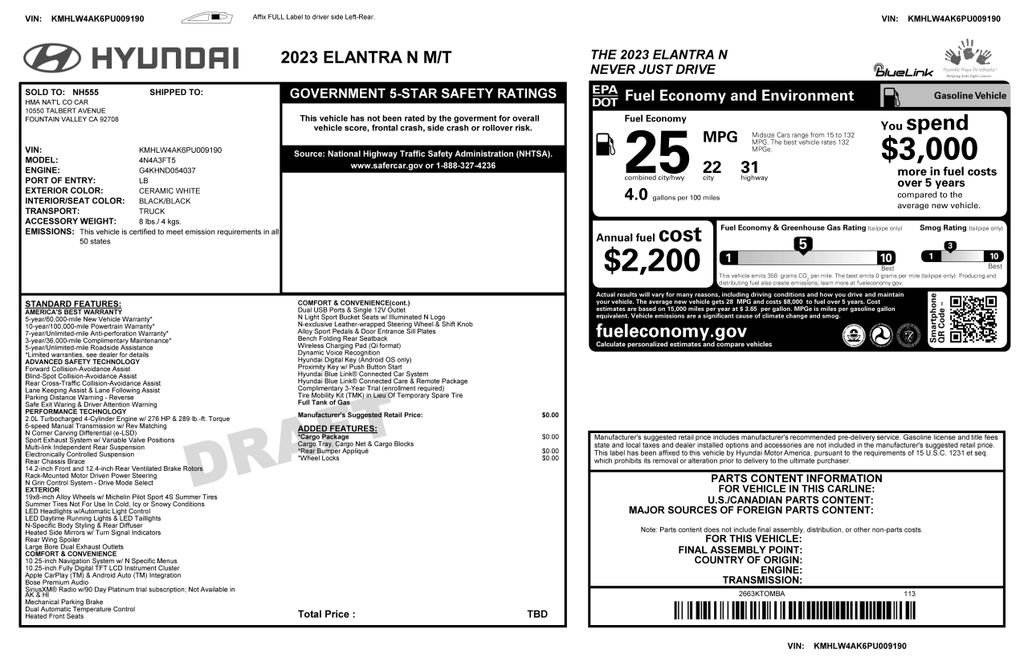 Used 2023 Hyundai Elantra N w/ Cargo Package image 4