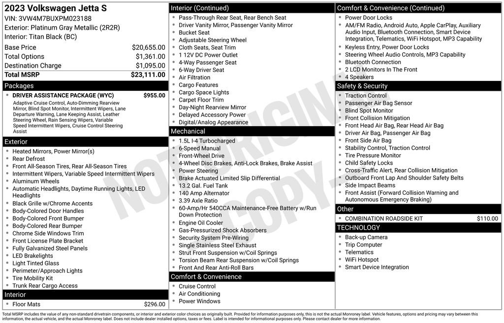 Used 2023 Volkswagen Jetta S w/ Driver Assistance Package FWD image 6