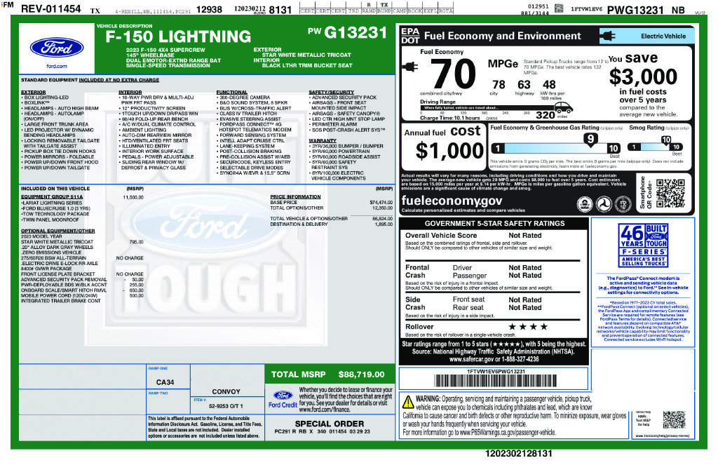Certified 2023 Ford F150 Lightning Lariat w/ Equipment Group 511A High AWD/4WD image 6