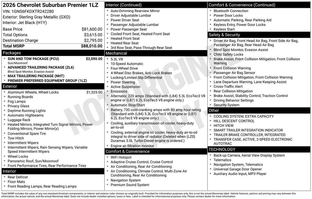 New 2026 Chevrolet Suburban Premier w/ Sun And Tow Package image 11